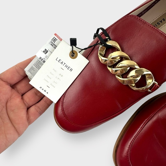 NWT Zara Gold Chain Leather Moccasin - Picture 5 of 12